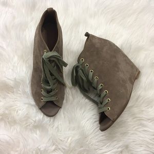 Joie Taupe Suede Wedge Lace Up Heels Size EU 38